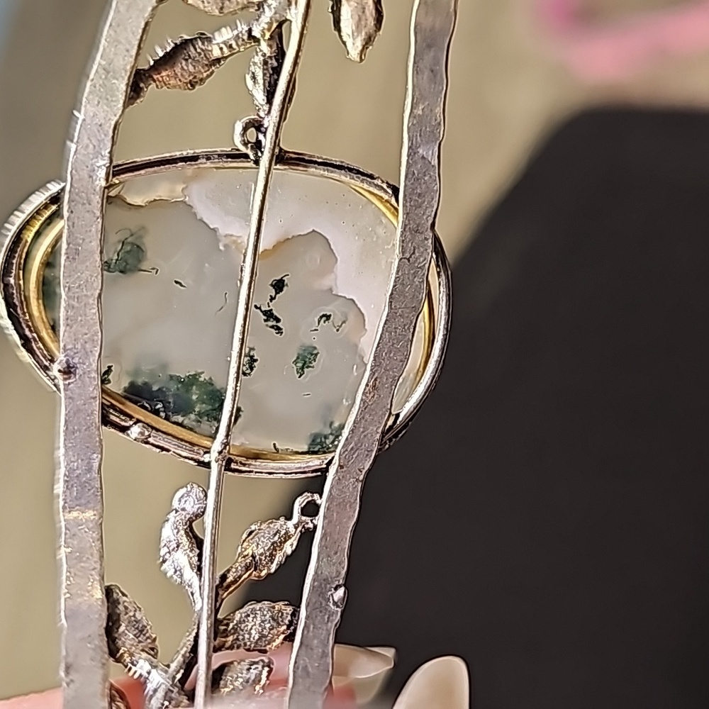 Artisan Crafted Moss Agate Adjustable Tibetan Sil… - image 5